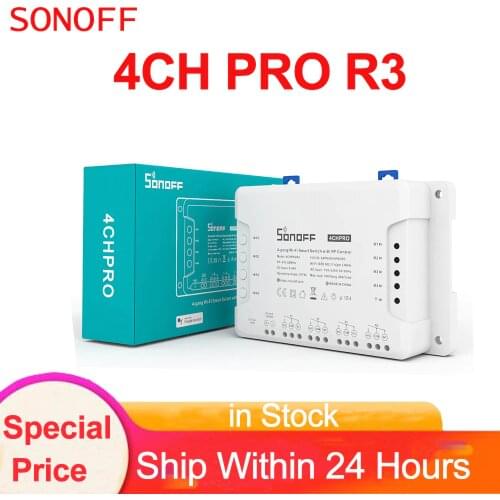 Sonoff 4CH PRO R3 Smart Wifi RF Switch 4 Gang 3 Working Modes Inching Interlock Smart Home Ewelink Switch Work With Alexa Google