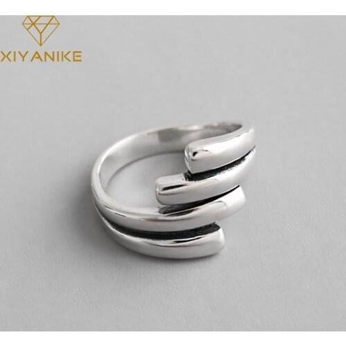 XIYANIKE 925 Sterling Silver Vintage Geometric Finger Rings for Women Wedding Couple Creative Punk Jewelry Party Accessories