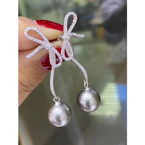 Bow knot 925 Sterling Silver Earrings Findings Mountings Settings Jewelry Parts Fittings for Pearls Coral Jade Agate Stones