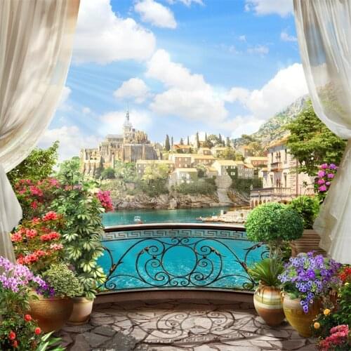 Old Town Landscape Curtain Balcony View Photography Backgrounds Portrait Baby Child Photographic Backdrops For Home Photo Studio