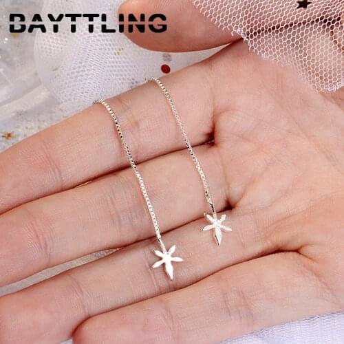 BAYTTLING 925 Sterling Silver 108MM Fine Maple Leaf Long Tassel Drop Earrings For Woman Fashion Wedding Couple Jewelry Gift