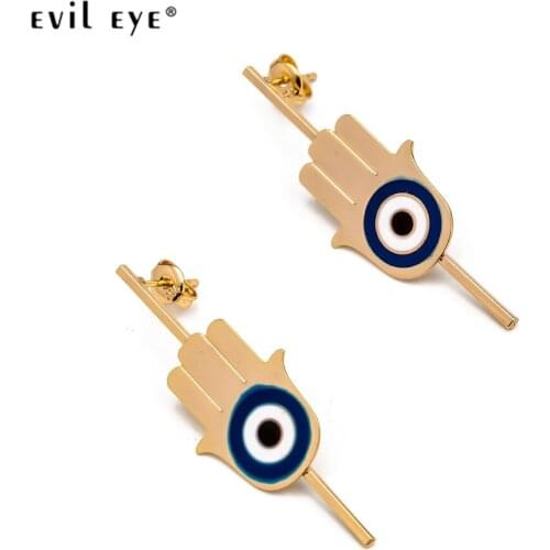 EVIL EYE Fatima Hamsa Hand Stud Earrings Gold Color Small Multi Color Turkish Eye Earrings Fashion Jewelry for Women Girls BD91