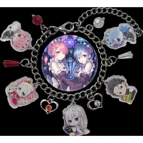 Original Acrylic Charm Novel Re:Life In A Different World From Zero Anime Chain Bracelet For Women Heart Pagoda Bead Lovers Gift