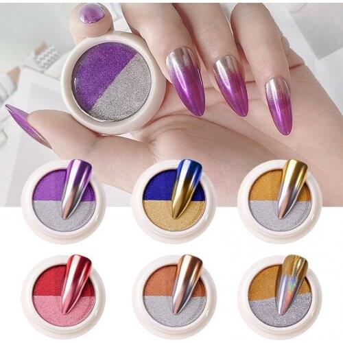Women Nail Art Two-color Mirror Powder Titanium Glitter DIY Manicure Accessories Nail Powder Shine Gel Polish Flakes