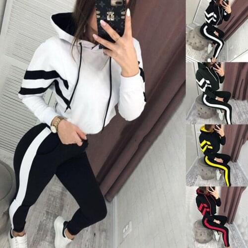 Spring Sporty Crop Top Two Piece Set for Women Autumn Long Sleeve Tracksuit Hoodies Sweatshirt Top And Pants Outfits