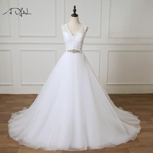 ADLN Gorgeous V-neck Ball Gown Wedding Dresses with Belt Elegant Vestido de Novia Customized Bridal Gown abito da sposa