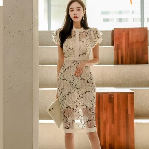 2021 Summer Vintage Woman Lace Dresses Sexy Floral Printed Chic Korean Vestidos Casual Fashion Elegant Dress