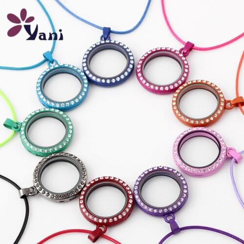 10pcs/lot 30mm Mix Rhinestone Assorted Color Crystal Round magnetic glass floating charm Chain Locket Necklaces Jewelry Making
