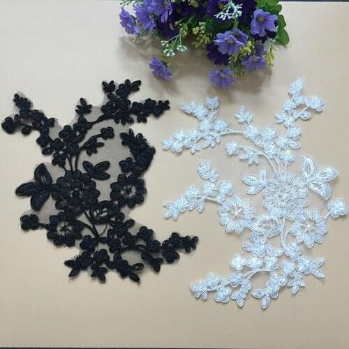 10Pieces Black White Lace Applique Collar Embroidered Floral Neckline Lace Trim Patches Dress Bridal Appliques Embroidery Sewing