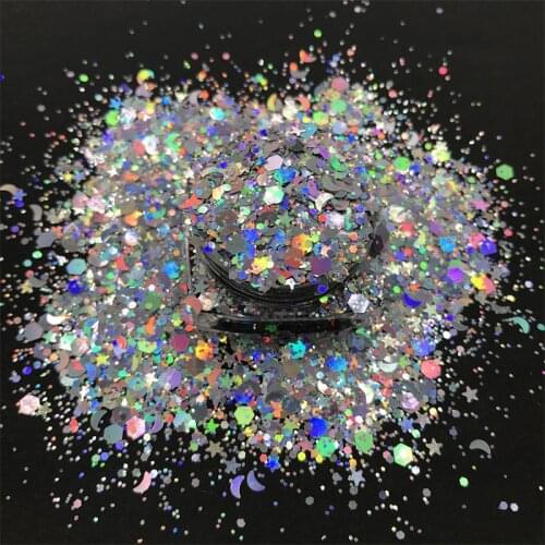 12 Color Holo Laser Mixed Chunky Glitter Sequins Hexagon Moon Star Shaped Glitter Powder For Nails Art Body Face DIY Decorations