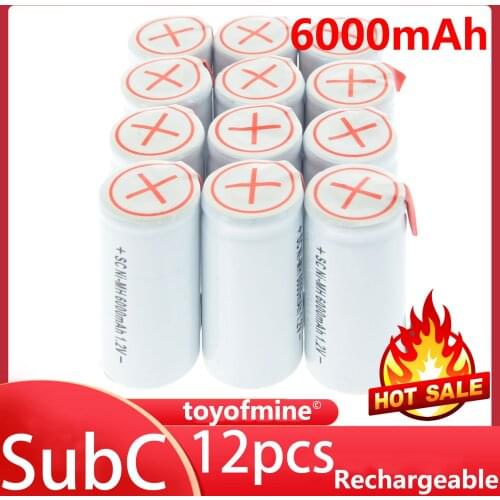 12x Sub C SubC With Tab 6000mAh 1.2V Ni-MH Rechargeable Battery White High Power