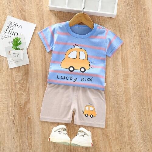 2121 Summer Cool Boy Clothes Striped Car T-shirt Trouser Suit Kids Clothes Baby Child Short Sleeve Clothing Outfit Toddler