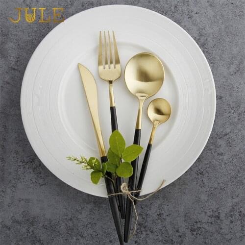 24 piece Black Cutlery Set Top Grade Food Safe 18/10 Stainless Steel Tableware Knife fork S poon Western Luxury Dinnerware Sets