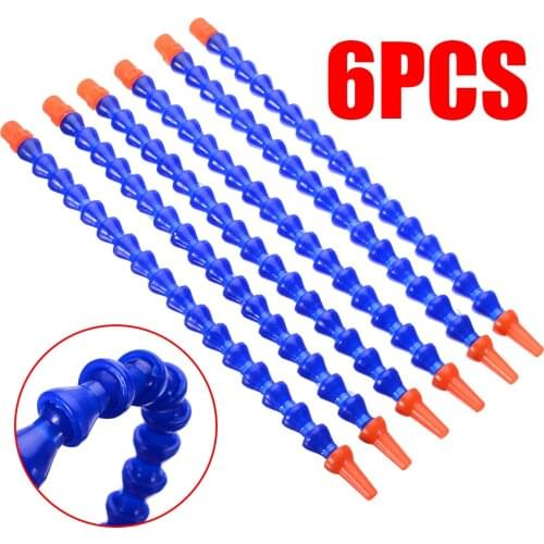 6pcs/lot 1/4 Plastic Round Nozzle Flexible Water Oil Coolant Pipes Blue Orange Hoses 300mm for Lathe Milling CNC Machine Mayitr