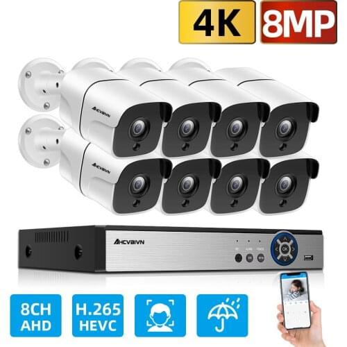 8-Channel 4K Face Detection Video Security System DVR recorder Outdoor Weatherproof CCTV Camera System H.265+ Surveillance Kit
