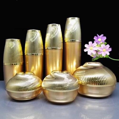 8pcs/lot 30/50/120g Gold Luxury Packing Acrylic eye/face cream jar pot 30/50/120ml cosmetics lotion emulsion press pump bottle