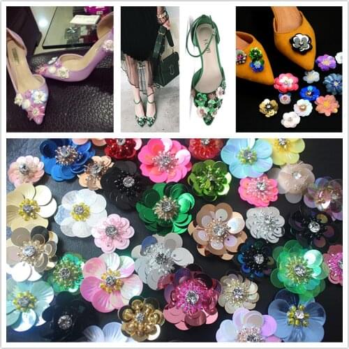 Handmade sequin flowers applique patches for decoration High heels shoes stickers flowers parches termoadhesivos para ropa