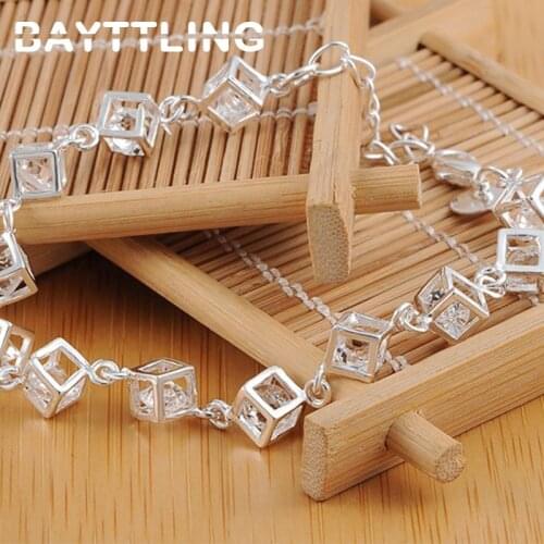 BAYTTLING Hot Sale 8 Inch 925 Sterling Silver 8MM Square Zircon Bracelet For Woman Lady Fashion Glamour Wedding Jewelry Gift