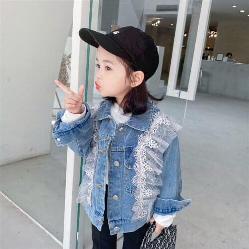 2 3 4 5 6 Y Baby Girl Jacket Kids Korean Loose Coat Fashion Lace Patchwork Denim Jacket for Girl Toddler Clothes Child Jackets