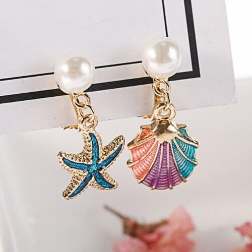 Alloy Enamel Shell Earrings Women Jewelry Charms Attract Lady Beach Party Starfish Irregular Dangle Decoration Gifts Girls Exqui