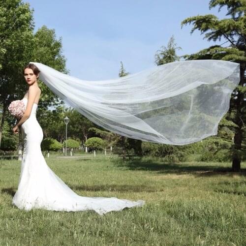 Ivory 1T Wedding Veil 3M Width Long Tulle Bridal Veils With Comb White Bride Veils Wedding Accessories 2 Metre Length