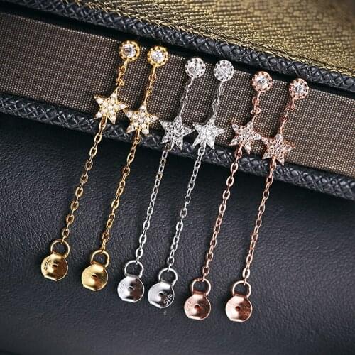 FNJ Star Hanging Earrings 925 Silver Jewelry Original Pure S925 Sterling Silver Stud Earring for Women Good Luck