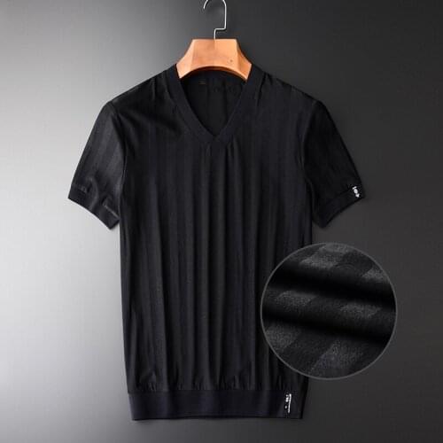New Summer Thin Rib V-neck Mens T-shirts New Arrival Slim Fahion Dark Grain Fabric Short Sleeve Mens T-shirts Plus Size 4XL