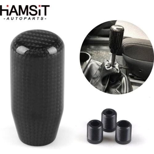 Hamsit modified real carbon fiber gear shift head universal round racing cylindrical ripple stick head shift handle with adapter