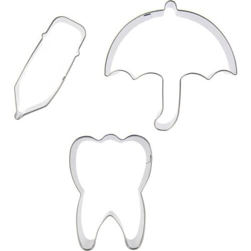Brush, Umbrella, tooth shaped 3 piece biscuit cutting molds, baking tools, cake decorating soft candy tools