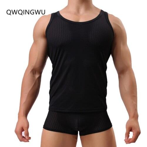 Undershirts and Pants Set Men Close-Fitting Vest Fitness Elastic Leisure Tanks Breathable Hole Sweat Absorbing Solid Undershirts