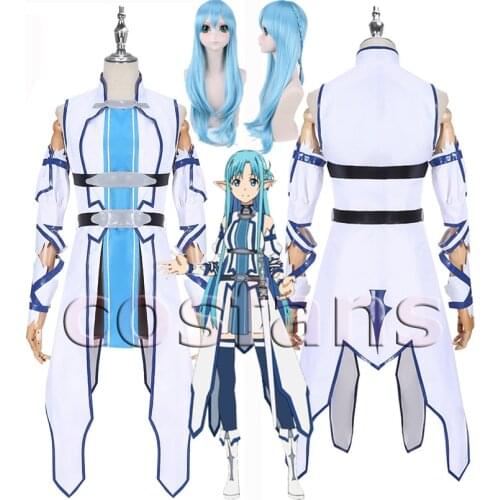 Anime SAO Sword Art Online 2 Asuna Yuuki Cosplay Costume Adult Women Blue Outfit Yuuki Asuna Dress Alfheim Online Uniform Stocks