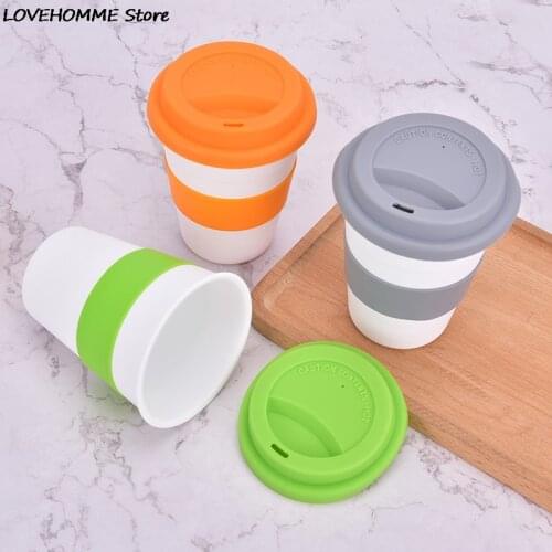 1PC New 400ml Reusable Heat Insulated Ceramic Travel Mugs Tea Coffee Travel Mug Cup With Non-slip Sleeve And Silicone Lid