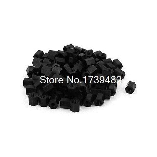 M3x6mm Female Thread Nylon Hex Standoff Spacer PCB Pillar Screw Nut Black 100pcs