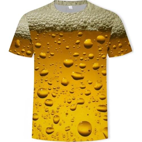 Fashion summer mens 3D beer printed mens T-shirt casual O-collar mens clown T-shirt for men hip-hop clothing