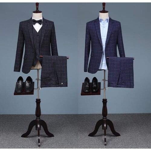 Men lattice suits designs england homme terno stage costumes for singers men blazer clothes star style blue jacket + vest + pant