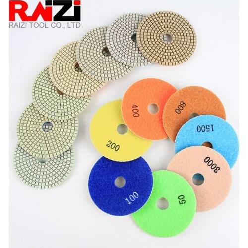 Raizi 4 Inch Wet Dry Diamond Polishing Pad Set 100 mm Granite Marble Stone Flexible Resin Sanding Disc Polisher Abrasive Tool