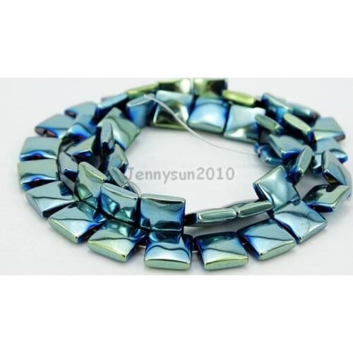 Natural Hematite Healing Gems Stones Flat Square 8mm Beads Non Magnetic Metallic Green Jewelry Making 16" 5 Strands/Pack