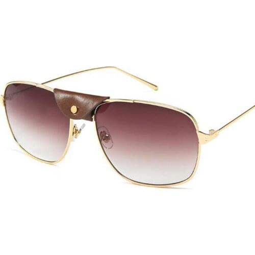 Newest Square Sunglasses Men High Quality Designer Brand Luxury Women Metal Glasses For Driving Black Leather Sunglasses