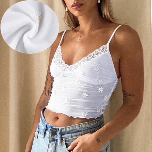 New arrival Summer Sexy V-neck Lace Spaghetti strap Top Women Autumn base underwear Daisy Print Backless Crop Tops Streetwear