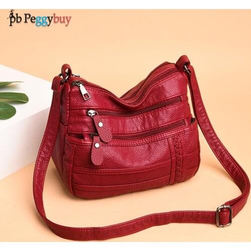 Solid Color Women Shoulder Sling Bags PU Leather Soft Purse Large Messenger Handbag Elegant Shopping Ladies Crossbody Bags