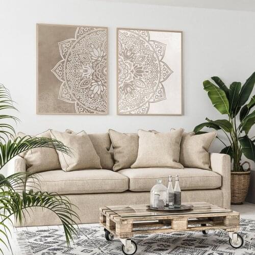 Original Beige Taupe Mandala Wall Art Posters Print Boho Neutral Color Canvas Painting Living Room Bedroom Nordic Decor Home Art