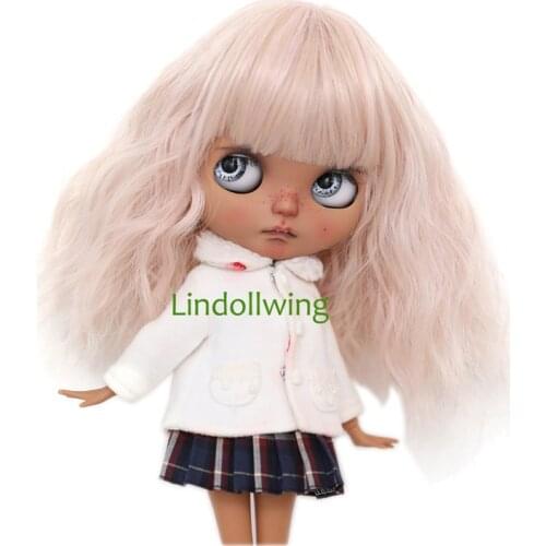 9-10 inch Blyth Wig Long Flesh Pink Curly Hair