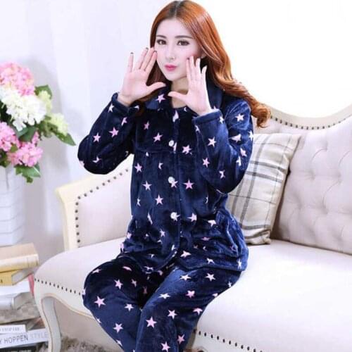 Sleep Autumn Pyjamas Nightwear Women Winter Coral Velvet Long Sleeve Female Pajama Sets Thick Warm Pajamas Femme Homewear