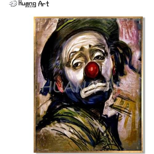 Sad Clown Portrait Painting Hand-painted Modern Impression Clown Figure Oil Painting on Canvas for Room Wall Decor Hang Painting