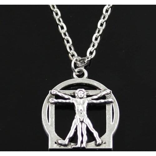 Simple Classic Fashion Da Vinci Human Figure Antique Silver Color Pendant Girl Short Long Chain Necklaces Jewelry For Women