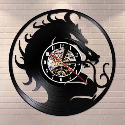 Birds Lovers Gothic Home Decor Mythical Fantasy Dragon Silent Retro Wall Clock Evil Dragon Vinyl Record LP Wall Cloc Modern Art