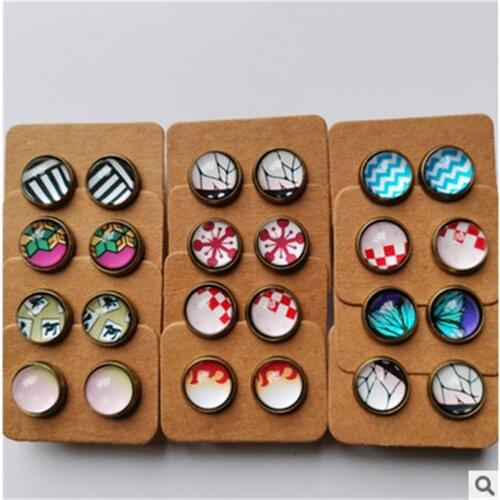 OTOKY 1 Pair Grass Anime Demon Slayer Earrings Kimetsu No Yaiba Kamado Nezuko Tanjirou Stud Earrings For Women Men Jewelry Gifts