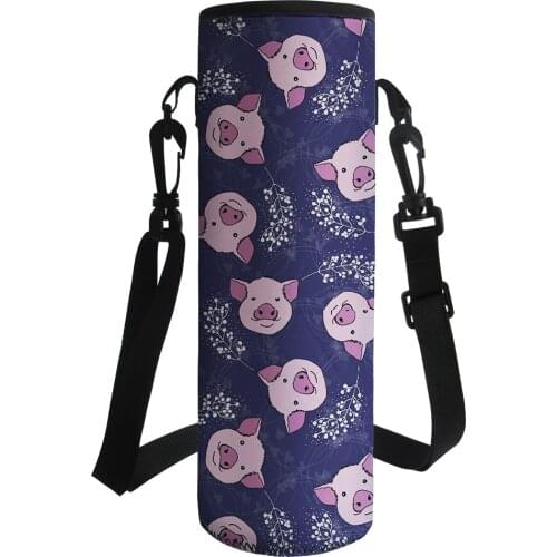 Cute Cartoon Pigs Printing Kids Water Bottle Carrier Insulated Cover Bag Portable Sport Bottle Cover Pouch for Camping Hiking