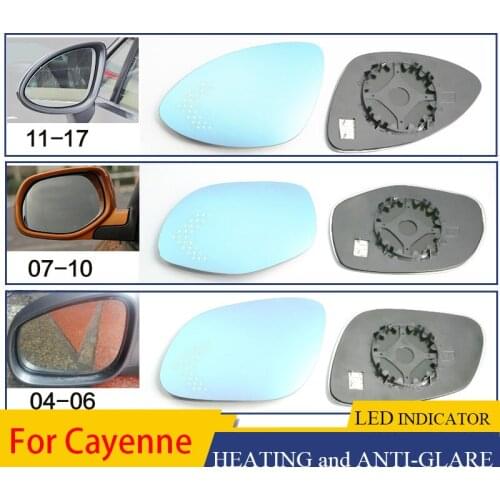 Blue mirror For Porsche Cayenne 2004-2017 Cayman Side View Door Mirror Blue Glass With Base Heated Turn Signal LED