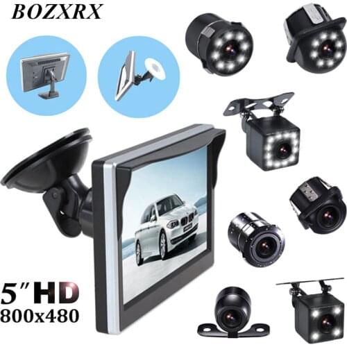 BOZXRX Car Parking Assistance with Rubber Vacuum Cup Bracket 5 inch Rear View Monitor + Car Reversing Rearview Backup Camera